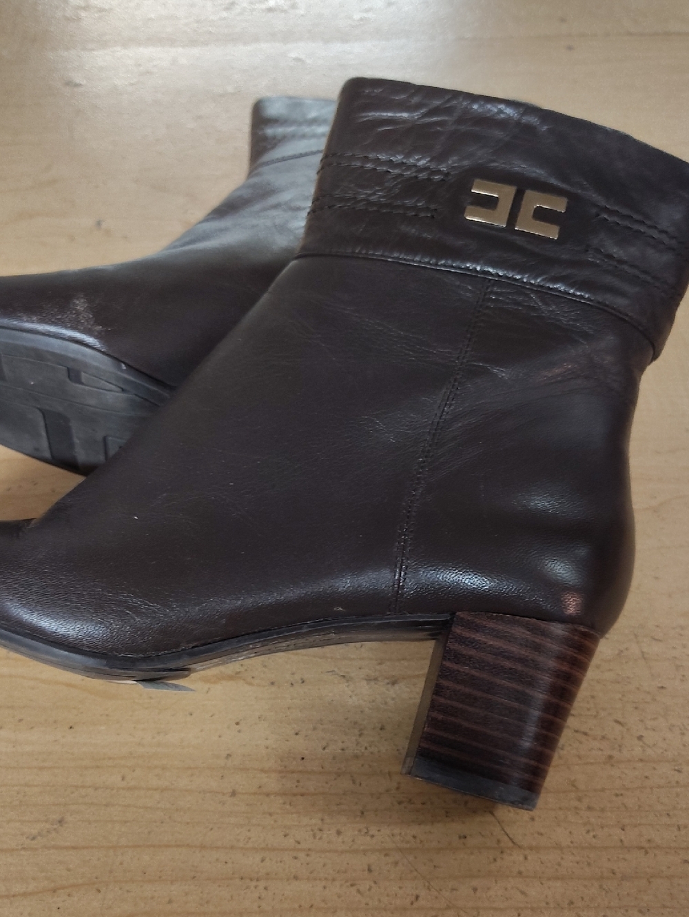 Bandolino Dark Brown Leather Ankle Booties with Stacked Heel